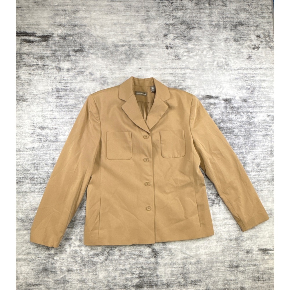 Valerie Stevens Tan 100% Cotton 4-Button Patch Pocket Blazer Jacket Size 12